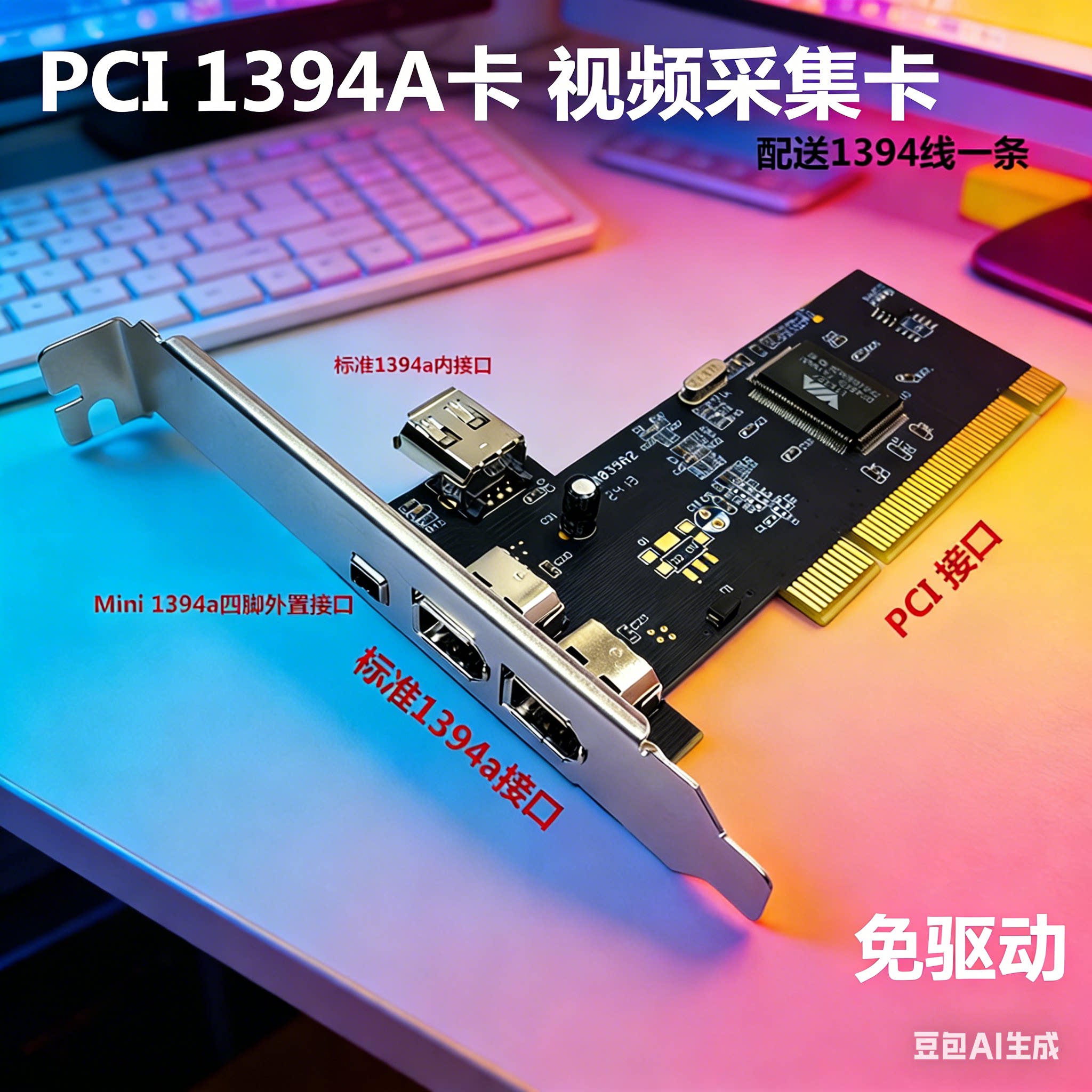 台式机PCI转1394转接卡4针6针DV摄像机视频采集卡免驱即插即用