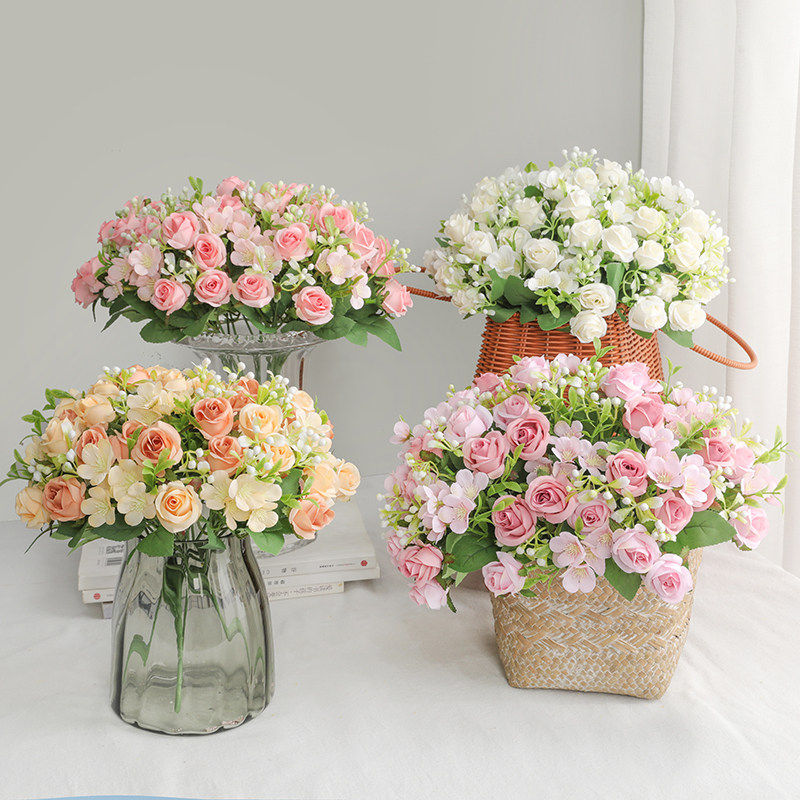 喜糖盒装饰仿真diy玫瑰花朵假花 客厅家居装饰仿真8头艾利玫瑰花