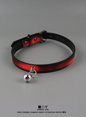 红黑温感变色皮质铃铛锁骨链男女颈带装饰项圈choker亚文化项链