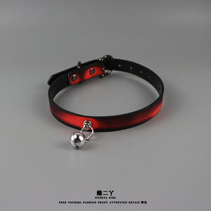 红黑温感变色皮质铃铛锁骨链男女颈带装饰项圈choker亚文化项链