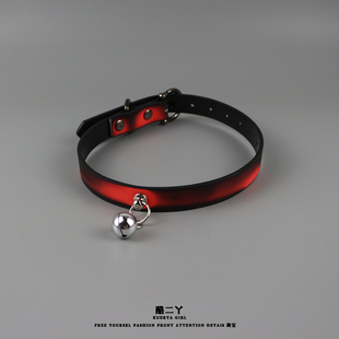 红黑温感变色皮质铃铛锁骨链男女颈带装饰项圈choker亚文化项链