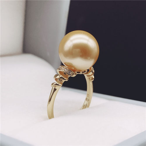 南洋金珠天然海水珍珠戒指925纯银金珍珠戒圈正圆无暇强光浓金