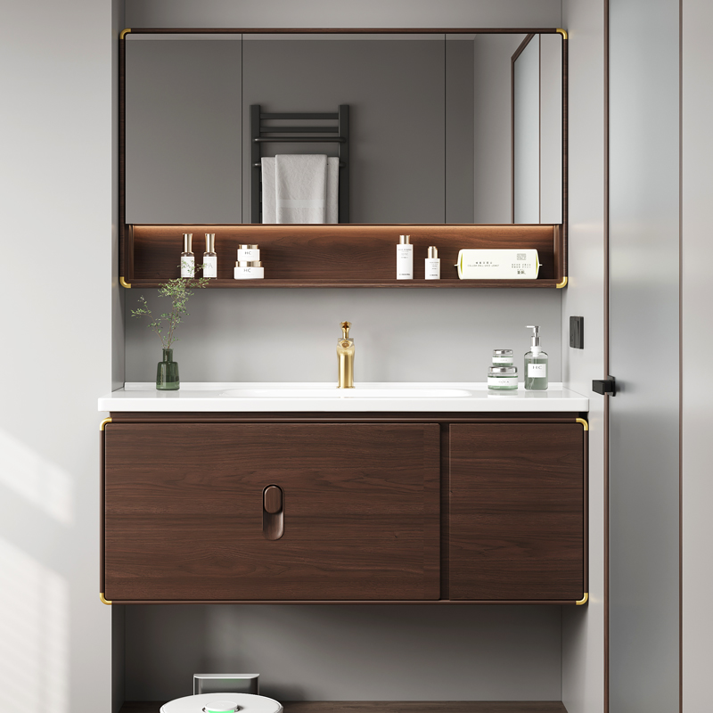 纯实木烤漆浴室柜组合陶瓷一体盆洗手台2026款新中式洗漱台洗脸池