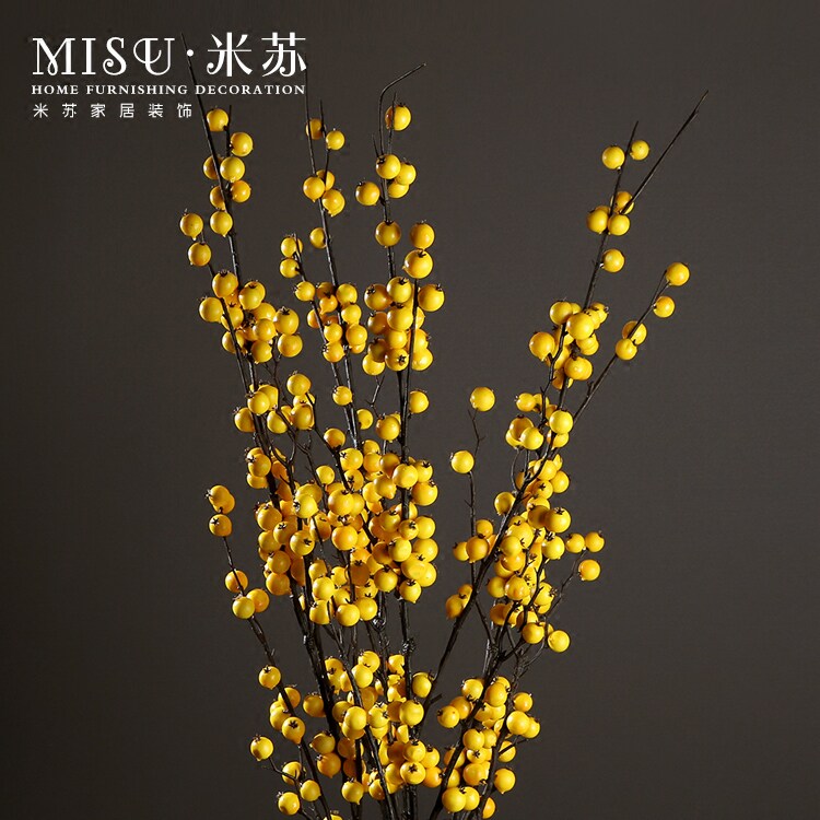 美式乡村仿真浆果假花果实果子插花黄色沙棘果枝干植物仿真花单支