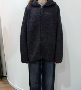 North 天然卷曲100%绵羊毛动态蓄温宽松连帽双头毛绒外套 宅女同款