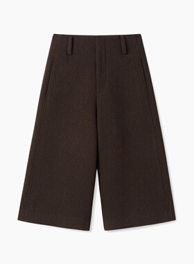 jaja 绵羊毛空气层肌理双面毛呢复古分割直筒7分裤