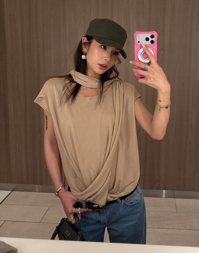 博主NaNa娜娜同款COTEMP 26SS新款柔纱针织围裹上衣短袖女