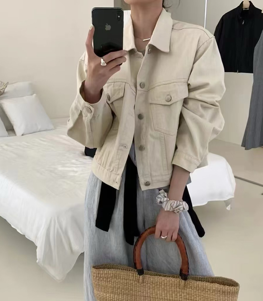 发发 ‘沙漠牛仔’重磅短款大巾袋工装休闲百搭牛仔外套女