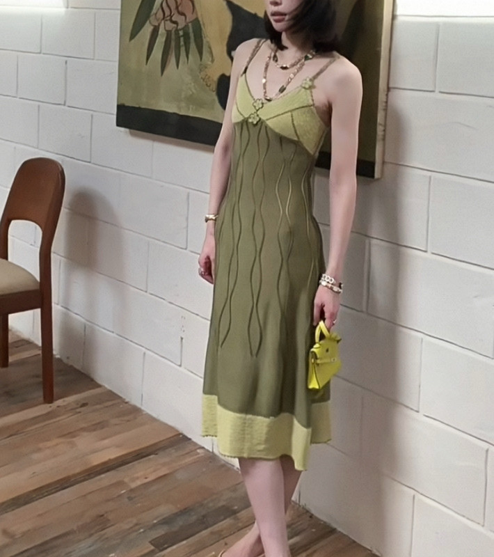 ASM 安娜/法式复古小香风纱线立体刺绣小花vintage针织连衣裙女