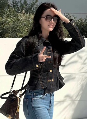 刘亦菲欧阳娜娜女士牛仔服夹克蓝黑色优雅收腰轮廓2026春新款外套