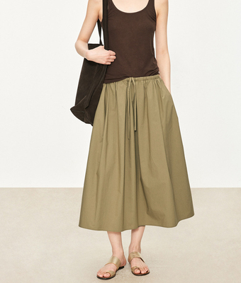 CHIC 微绉轻盈盐缩/PIMA棉 极简松弛休闲好穿抽绳松紧腰A型半裙