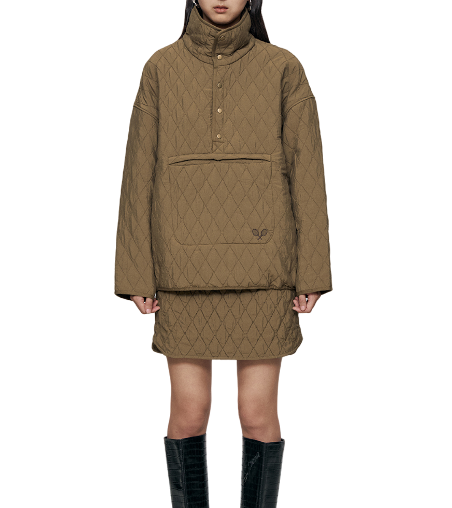 压花绗棉刺绣卫衣套装