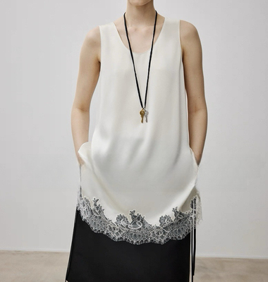 开间/叠穿神器 日本三醋酸凉感双面缎鎏光垂感百搭蕾丝拼接长背心