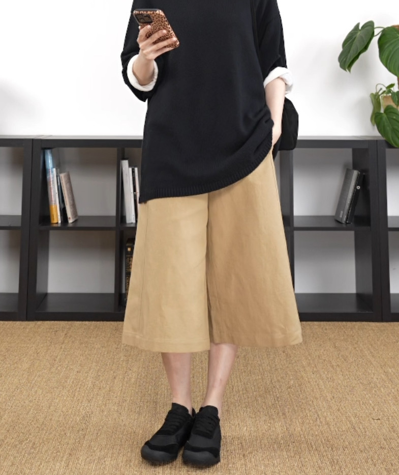 jaja春夏天然棉麻可机洗肌理感立体破缝廓形7分休闲中裤