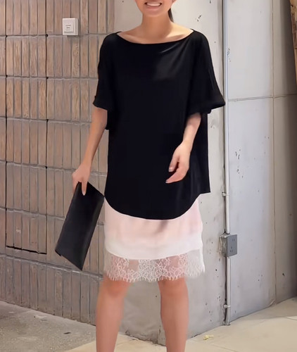RARELY 布料100还原 莫代尔松弛感斜肩船领T恤 黑色/白色