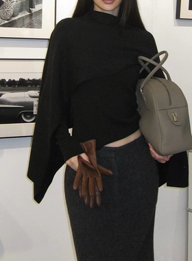 Sapph 冬BiellaYarn加厚美利奴扬子纱羊毛高领披肩长袖针织衫