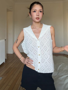 博主NaNa同款CRUSH2026年夏新款淡人穿搭菱形纹镂空水手领开衫女