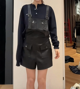 裤 休闲工装 女百搭高腰网球健身连体裤 宅女复古皮质运动背带短裤