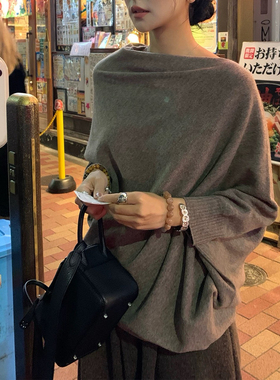 EAR 慵懒堆叠 100羊毛小众设计感不规则中袖套头针织毛衣