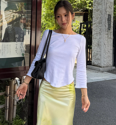 博主NaNa同款coucou芭蕾风RINA纯棉蕾丝边弧形摆T恤