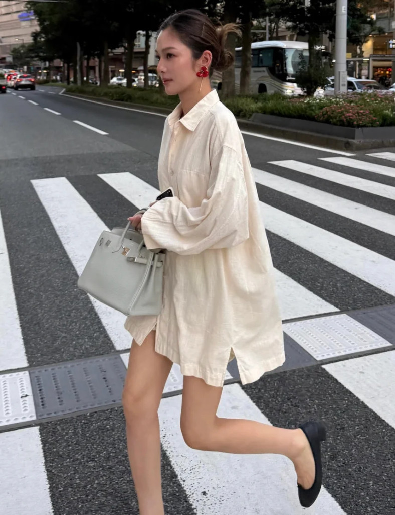 博主NaNa同款三宅HOMME PLISSE 混苎麻立领 长袖衬衫