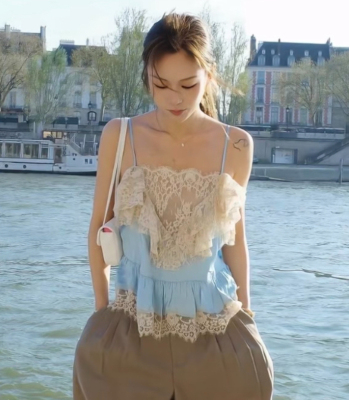 Nana同款SEA 26新蕾丝拼接可调肩带吊带上衣浪漫甜美仙女蕾丝小衫