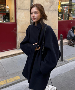博主NaNa同款致知媚娘鹰河流领一粒扣毛呢外套秋冬高原软黄金大衣