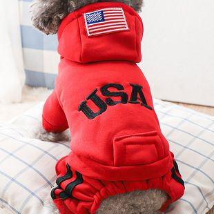 狗狗衣服冬季 小型犬四脚衣泰迪斗牛比熊连带帽USA潮服