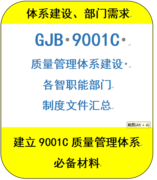 9001C质量管理体系制度文件汇编汇总，GJB体系部门管理制度