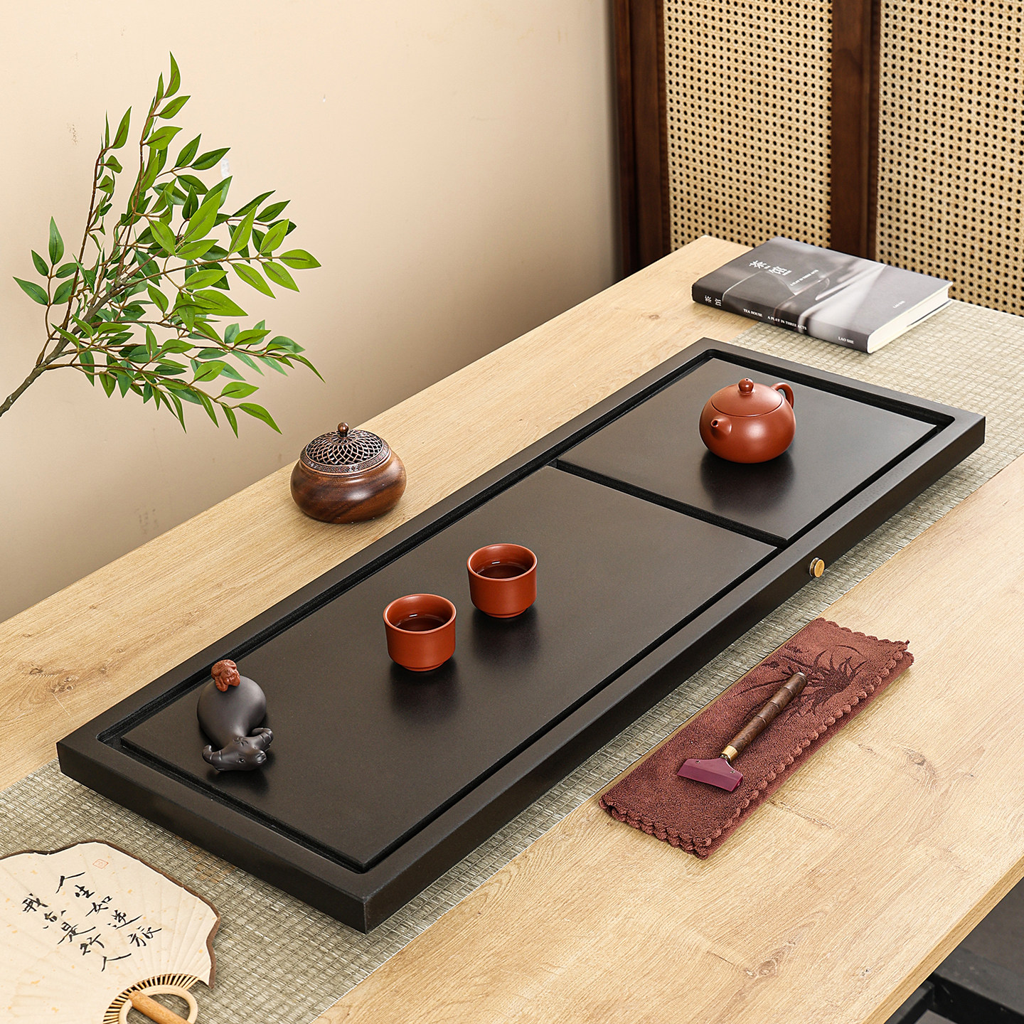 家用乌金石茶盘整块石头茶台现代