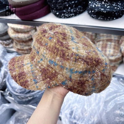 格纹粗毛呢格纹马术帽气质骑士帽