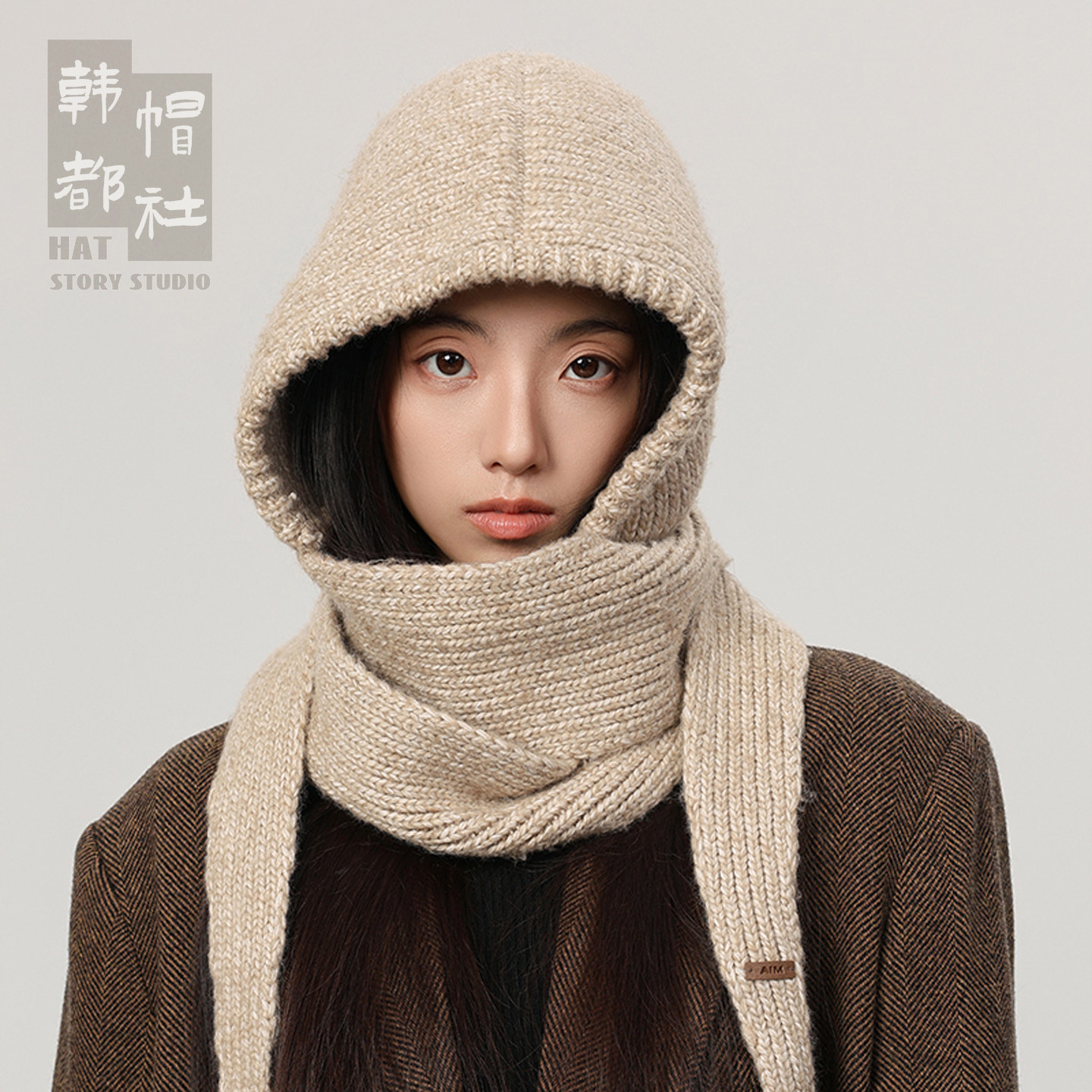 帽子女款2025秋冬季新款韩系针织拉法帽围巾一体氛围感保暖套头帽,服饰配件/皮带/帽子/围巾,帽子,淘宝优惠券,粉丝福利购,淘宝优惠卷