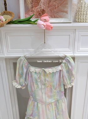 法式方领高级印染油画裙2026夏少女绝美公主裙中长显瘦印花连衣裙