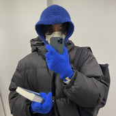 新款 男士 触屏手套加厚保暖冬玩手机洞洞开口针织毛线五指手套潮女