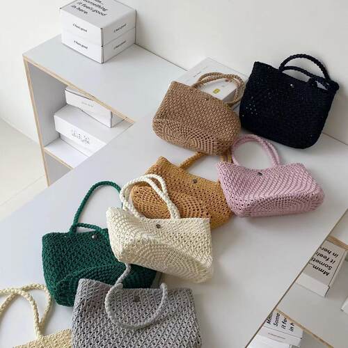 新款时尚纸草包包巧精致手提包包女新款精美镂空编织单肩斜挎包小