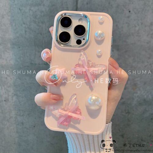 粉色立体珍珠蝴蝶OPPO reno15pro手机壳14max/13f/11网红10/9/a6gt/a5女find x8/10+套k12s/realme真我neo7/4