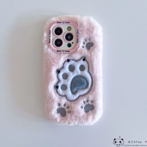 秋冬毛绒猫爪适用iPhone17pro max手机壳16pro刺绣15plus苹果13mini网红12毛茸茸14/4se3xr情侣8air6女iP11e