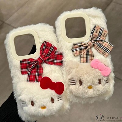 秋冬毛绒kitty猫realme15/14/13/12手机壳narzo20网红n63真我n55/n53女50i/v60/note70c33/c35s可爱c85/61c75