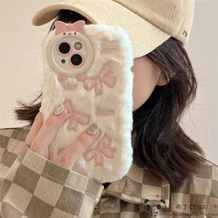 秋冬毛绒realme真我GT8/6/5手机壳7tubro网红neo2蝴蝶结15x/14/11女q3pro真我c11/c85/pro暖c65毛茸茸c63/c61