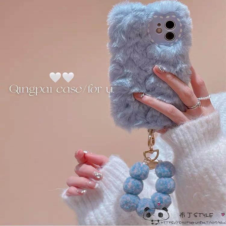 蓝色毛绒magic6适用华为mate50荣耀300手机壳pura70网红12毛茸茸nova13手串12/7毛球链play9c畅享80女x60pro+