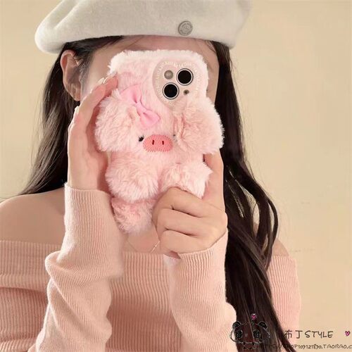 毛毛绒绒粉猪OPPO reno15pro手机壳14max秋13f/11冬10/9a6gt/a5pro女find x8/10+/k12s/realme真我neo7/4se/3