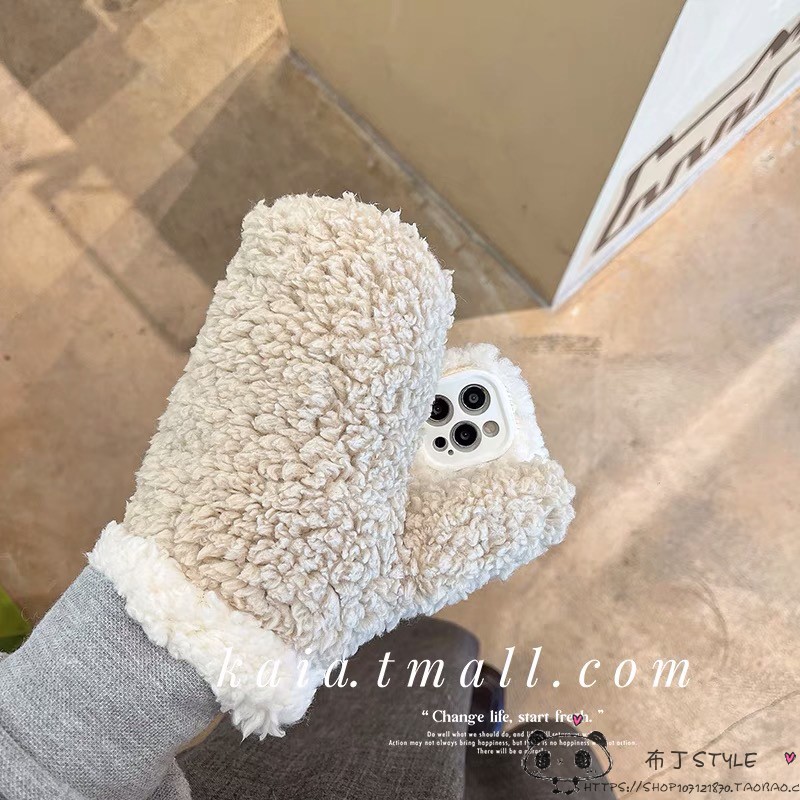 秋冬毛绒手套reno12/11/10/9/8情侣款OPPO findx7/5手机壳a58/a97/k9s真我GT neo6保暖realme V3小众a1s茸4se