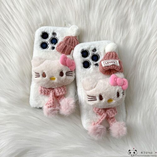 毛绒kitty猫OPPO reno15pro手机壳14max/13f/11秋10/9a6gt冬a5pro女find x8/10+/k12s/realme真我neo7/4se/3