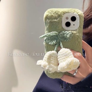 秋冬毛绒铃兰花a6手工OPPO k13turbo手机壳12x/11针织reno10/9a5pro毛茸茸realme/k11女10a92/a8/a76/a77/57s