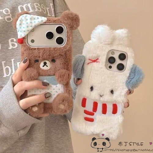 毛绒小熊vivo x300pro手机壳y400秋y500兔子x100冬x200mini/s50女s30u/s20/s21/s19/s18防摔s17t4x/v40/v29e