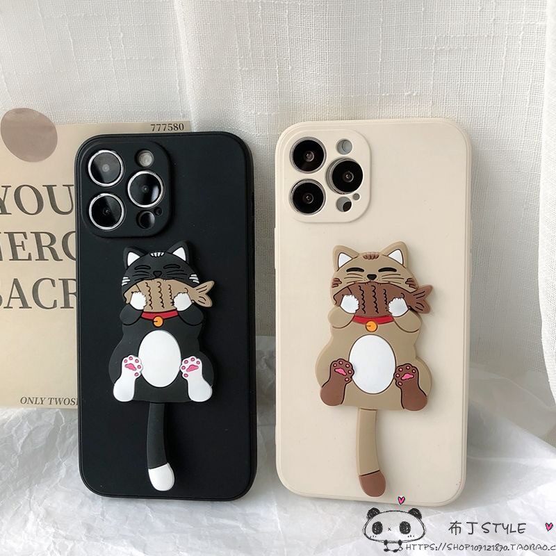 网红吃鱼猫咪支架适用小米17pro max手机壳15pro女14ultra/13/civi5可爱4红米note12pro/11r/turbo3/1s/2k90m