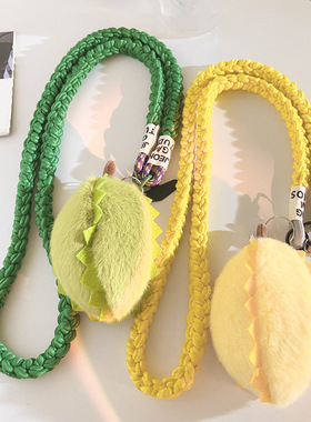 Clove 搞怪榴莲挂件手机链斜挎短款绿黄色编织绳小包链条钥匙扣潮