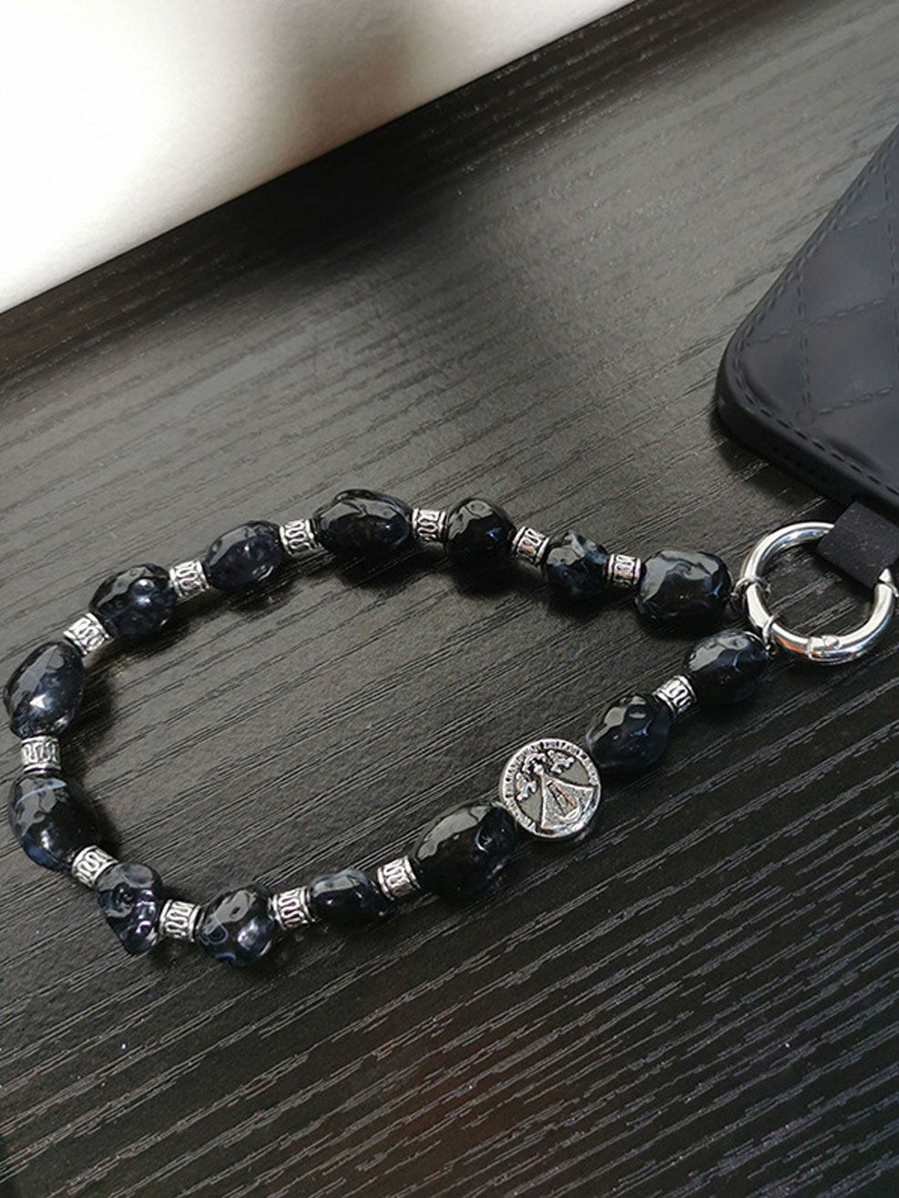 CLOVE IRREGULAR BLACK BEADED MOBILE PHONE CHAIN LONG DIAGONAL STRADDLE ROPE MENS AND WOMENS FASHION SUNGLASSES CHAIN KEY WRIST ROPE