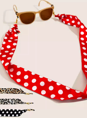 Clove 度假风丝巾眼镜带红色波点豹纹眼镜链复古墨镜链口罩带子女