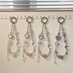 Clove 水晶串珠包挂件钥匙扣高级女生手机壳链 轻奢爱心手机链短款